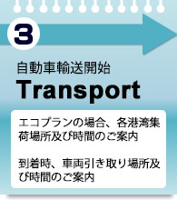 エコプランの場合、各港湾集荷場所及び時間のご案内。到着時、車両引き取り場所及び時間のご案内。
